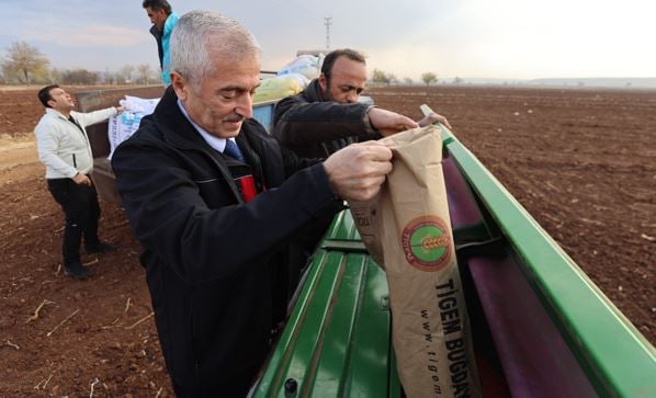 Şahinbey Belediyesi buğday tohumu ve gübreyi toprakla buluşturdu