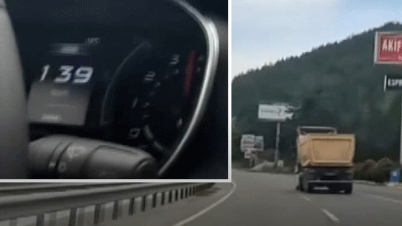 Sakarya'da 140 km hızla giden kamyon böyle görüntülendi!