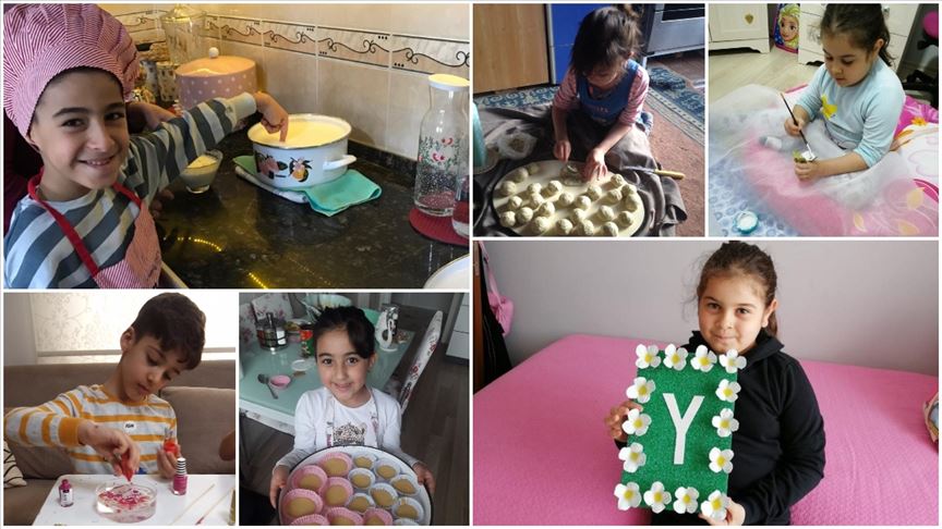 Salgın nedeniyle evde kalan çocuklar, hem üretiyor hem eğleniyor