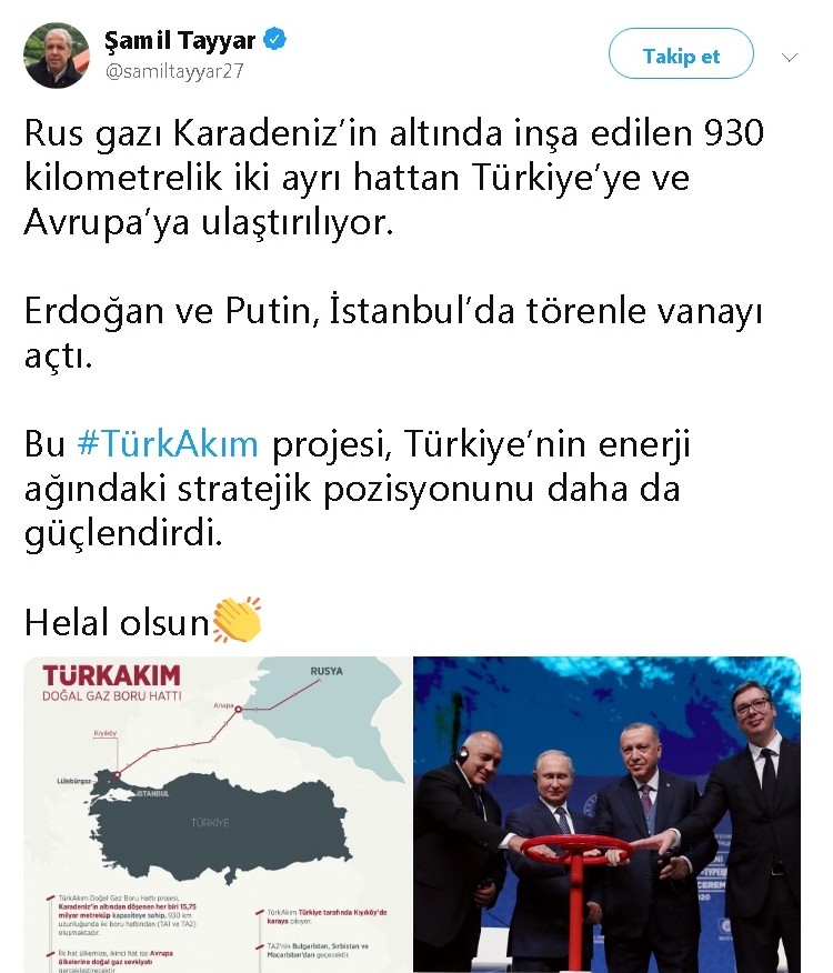 Şamil Tayyar’dan Türk Akımı yorumu 