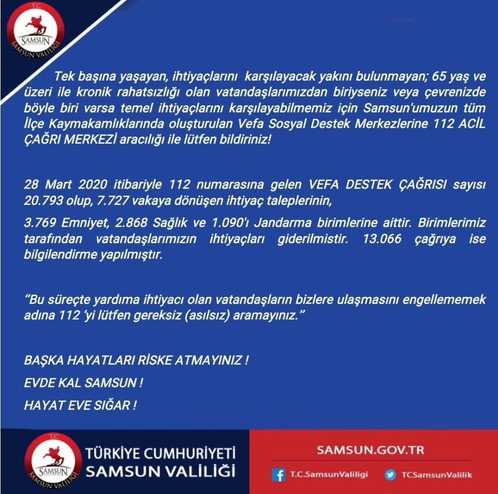Samsun’da 20 bin 793 vefa destek çağrısı alındı 