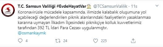 Samsun’da piknikçiye 392 TL ceza 