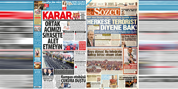 Sanki bir merkezden yönetiliyormuşcasına! Biri Kemalist diğer muhafazakar: Manşetler aynı