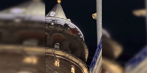 Sapkınlar Galata kulesine LGBT paçavrası açtı!