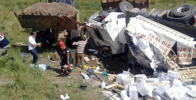 Şarampole devrilen TIR'ın sürücüsü öldü