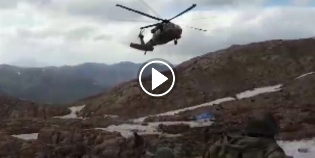 Sarp araziye iniş yapan pilot böyle görüntülendi