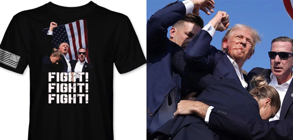 Satışa çıkan tişörtlere dikkat! Trump'a suikasti paraya çevirdiler