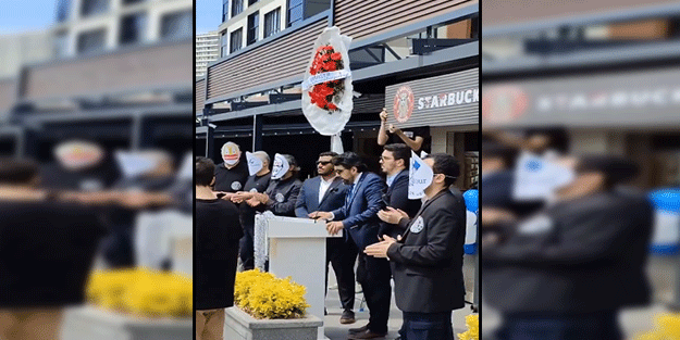 Starbucks önünde ironili eylem! Kırmadan, dökmeden katliama ortaklıklarını anlattılar