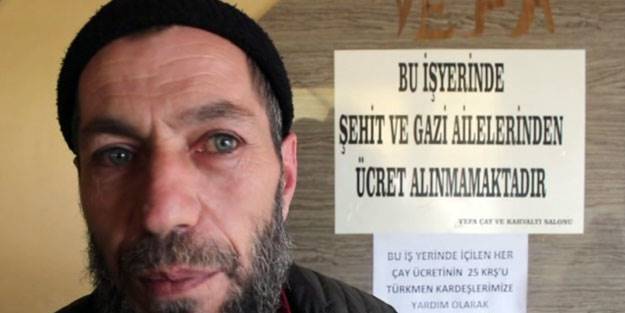 Sattığı çaylarla Türkmenlere destek oluyor