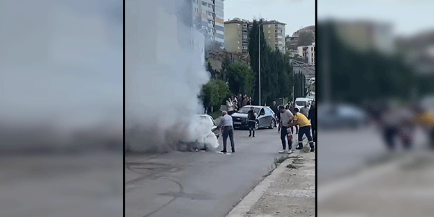 Sebebini kimse anlayamadı! Park halindeki otomobil yandı