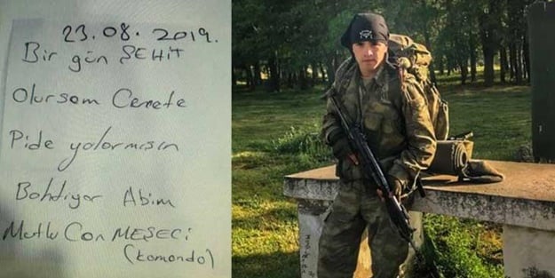 Şehidin yürek yakan notu ortaya çıktı