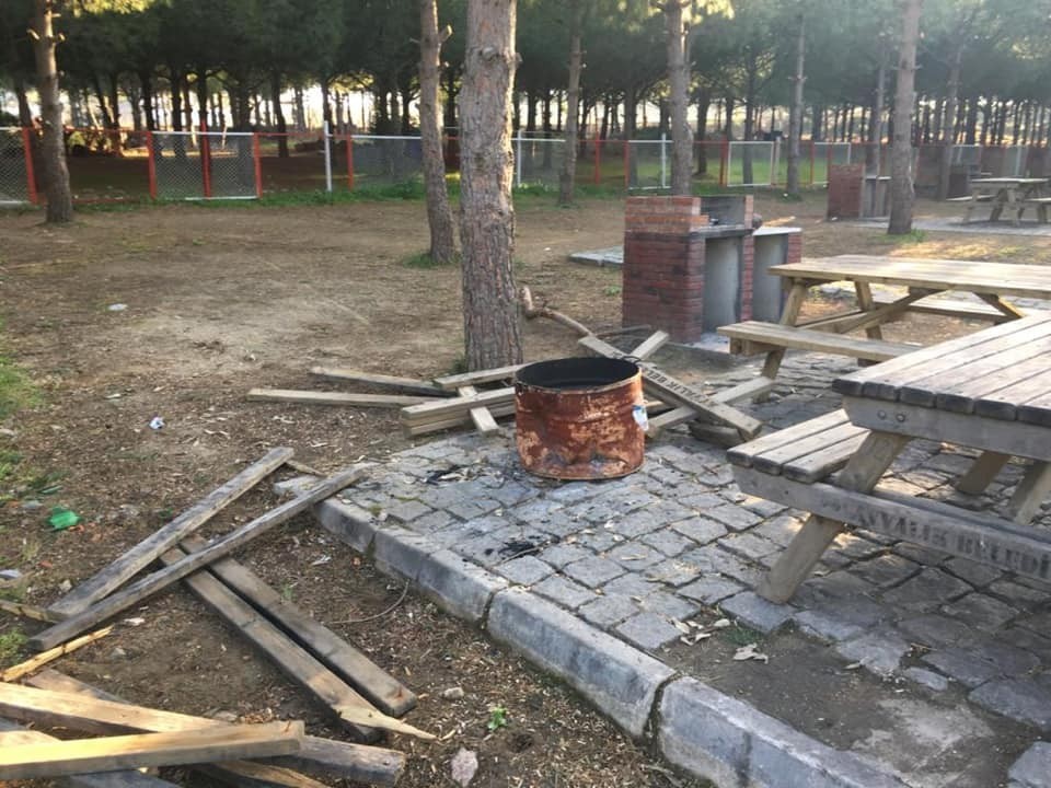 Şehir magandaları piknik masalarını yaktı 