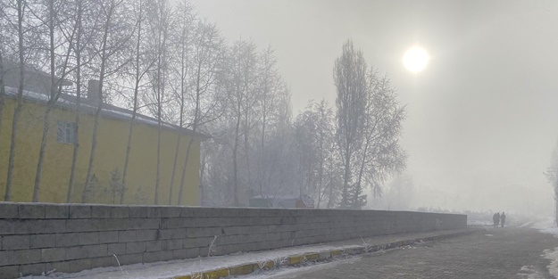 Şehirde sis ve kırağı