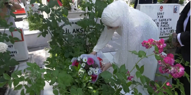 Şehit kızı nikahtan önce babasının mezarını ziyaret etti