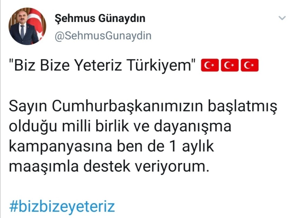 Şehmus Günaydın’dan Milli Dayanışma Kampanyası’na destek 