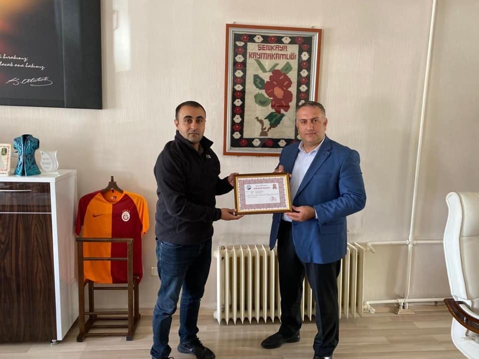Şenkaya Belediyesine teşekkür belgesi 