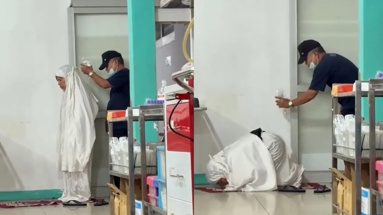 Sevgi emekti: Namaz kılan eşinin serumunu tuttu