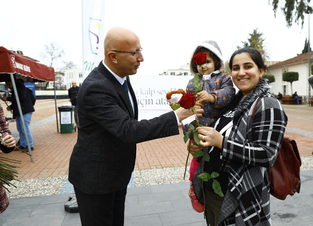 Sevgililer Gününde 5 bin çicek dağıtıldı 