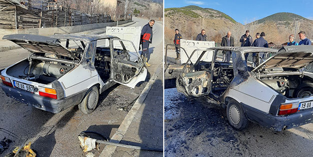 Seyir halindeki araç alev aldı