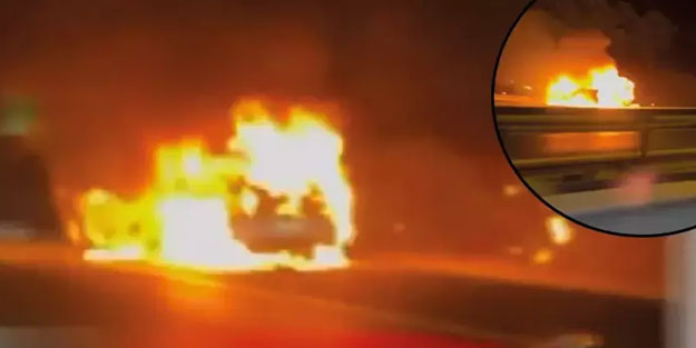 Seyir halindeki otomobil alev alev yandı