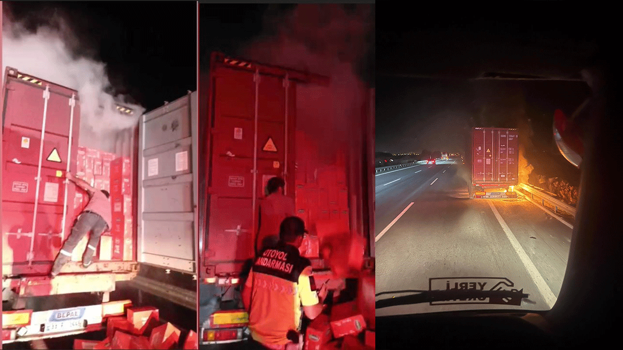 Seyir halindeki tır alev aldı! Şoförün yaptığı inanılır gibi değil