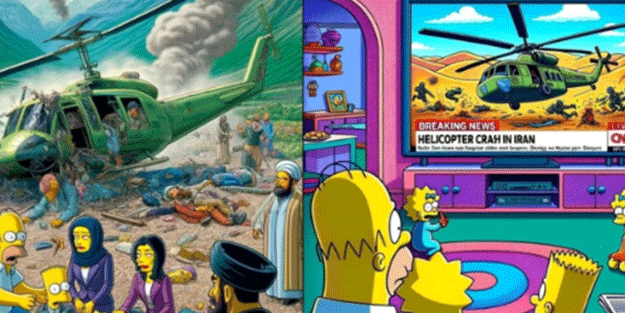 Simpsonlar için ortaya atılan İran'daki helikopter kazası görselleri gündemi altüst etti: Ben çizdirdim
