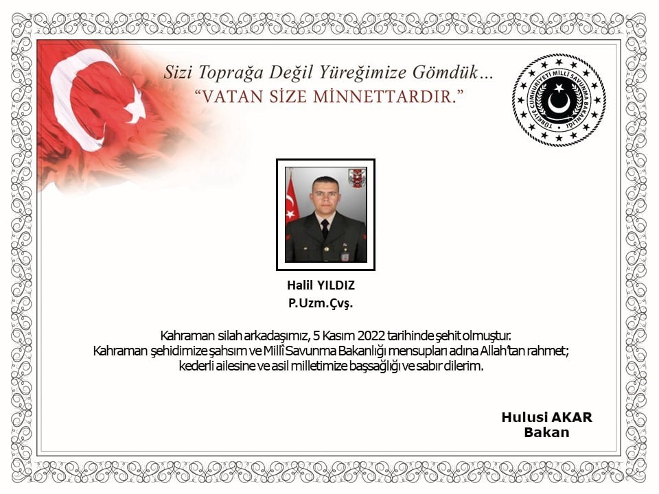 Şimşek operasyonu bölgesinde bir asker şehit oldu