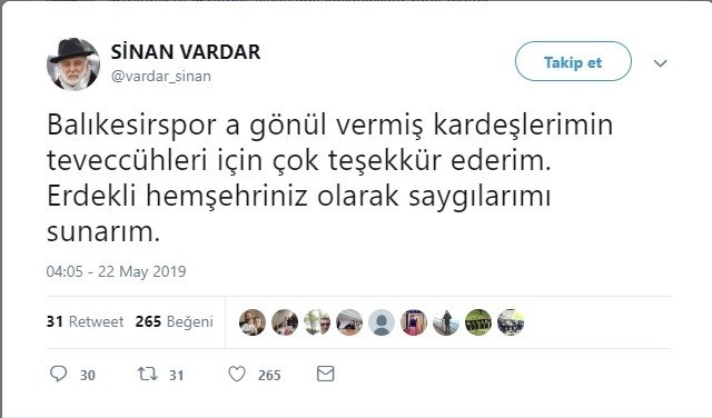 Sinan Vardar’dan taraftara yanıt 