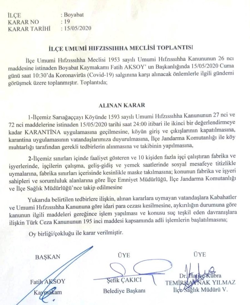 Sinop’ta bir köy karantinaya alındı 