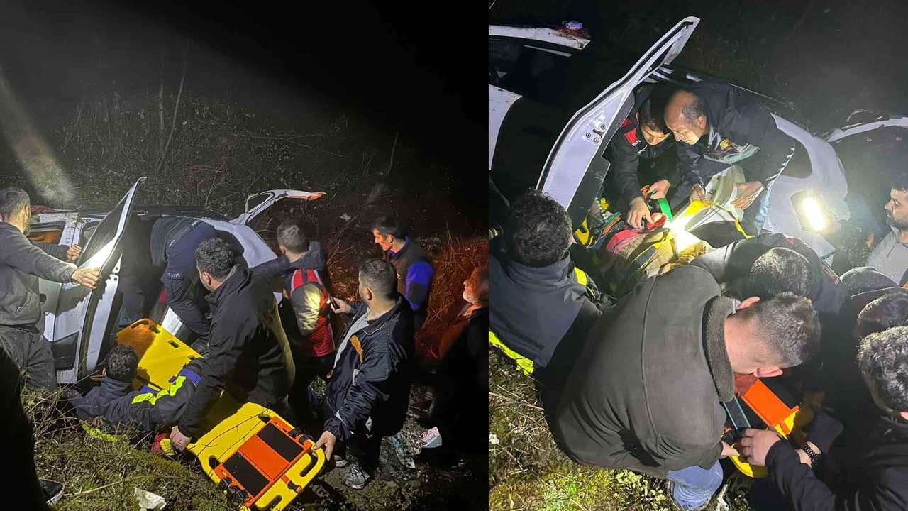 Sinop’ta otomobil uçuruma yuvarlandı