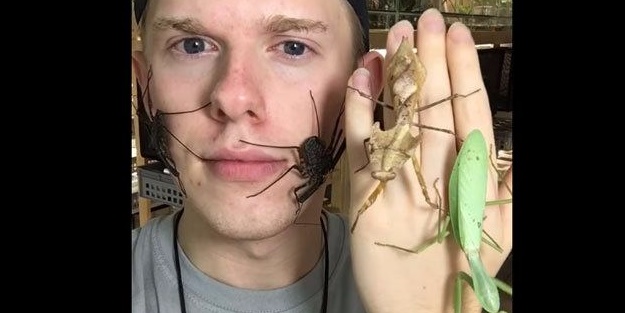 Sıra dışı adam! Canlı böcekleri yüzünde sergiliyor!