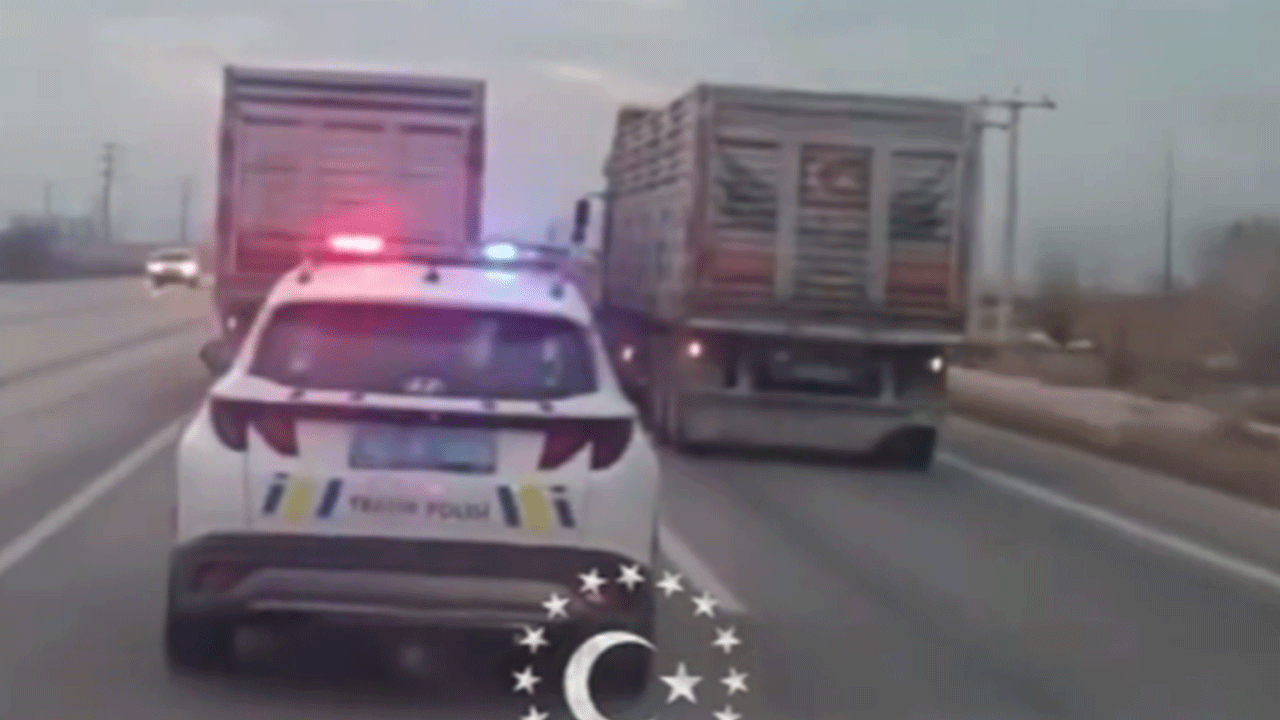 Sirenler çaldı, yol verilmedi! İnatçı tırlar polisi çileden çıkardı!