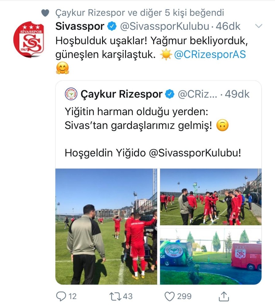 Sivasspor-Çaykur Rizespor maçı öncesi dostluk mesajları 