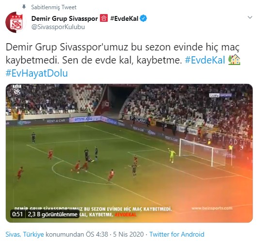 Sivasspor’dan anlamlı paylaşım 