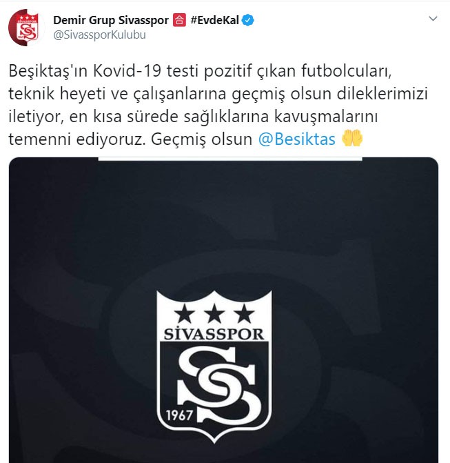 Sivasspor’dan Beşiktaş’a geçmiş olsun mesajı 