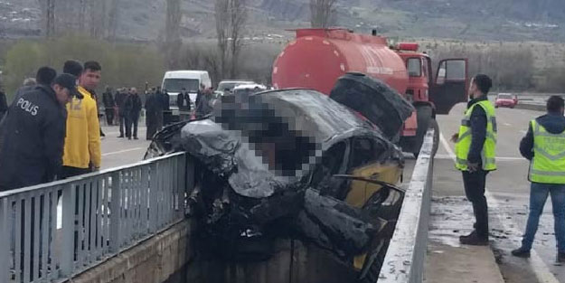 Sivas'ta korkunç kaza! Yanarak can verdi