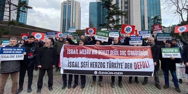 Siyonist elebaşının Türkiye ziyaretine protesto: Katil Herzog, Türkiye'den defol!