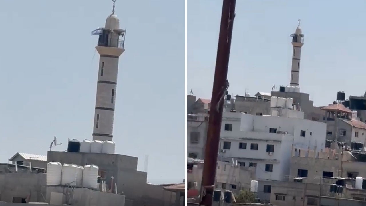 Siyonist köpekler kudurdu: Cami minaresine paçavralı provokasyon