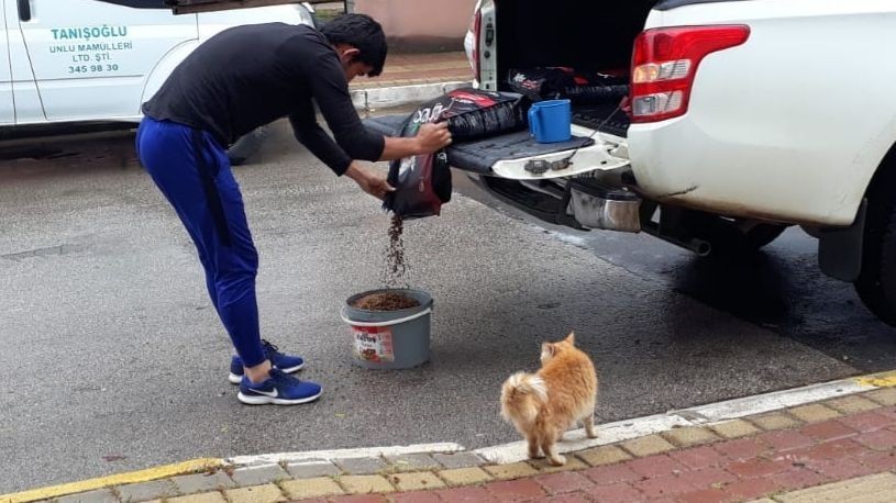 Sokağa çıkma kısıtlamasında can dostları unutulmadı 