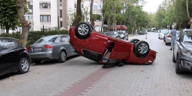 Sokak arasında arabayı ters takla attırdı! 