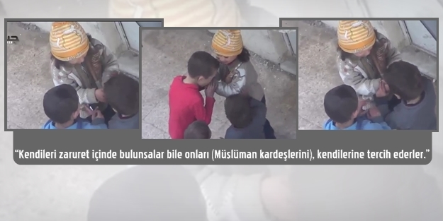 Son lokmasını arkadaşlarıyla paylaşan çocuk...