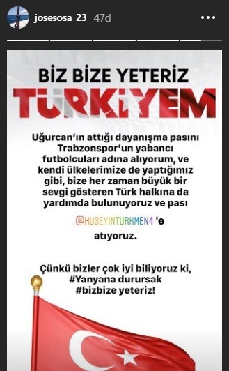 Sosa, Uğurcan Çakır’ın dayanışma pasını aldı 