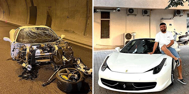 Sosyal medya fenomeni Ünal Turan’dan korkutan kaza! Ferrari’si ile hız denemesi yaparken o anları kaydetti