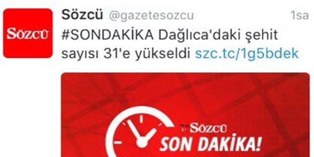 Sözcü PKK'nın ajansını kaynak gösterdi