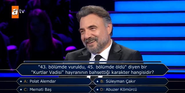 Stüdyoda nostaljik dakikalar! Milyoner'de 'Kurtlar Vadisi' sorusu gündem oldu