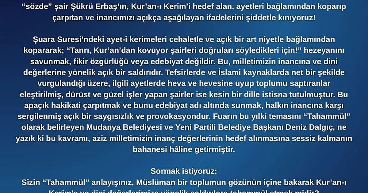 Şuara Suresi sözleri sonrası AK Parti Mudanya'dan Erbaş ve Dalgıç'a kınama