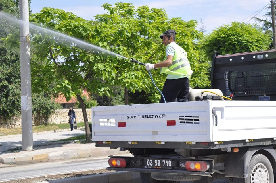 Şuhut’ta zararlı haşerelere karşı ilaçlama çalışmaları 