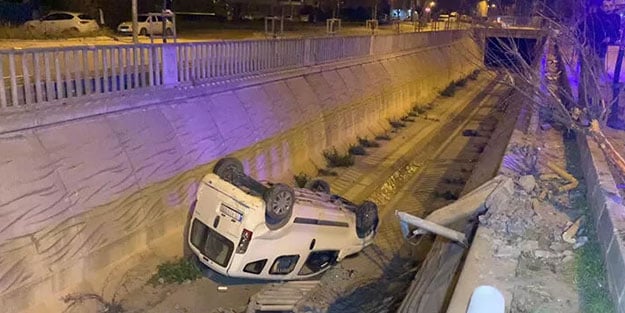 Sultanbeyli’de araç kanala uçtu