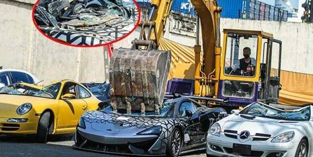 Süper lüks 21 otomobili un ufak ettiler