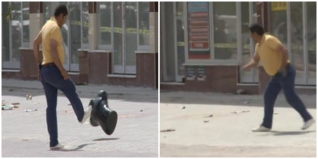 Şüpheli pakete önce taş sonra tekme atan Konyalı!